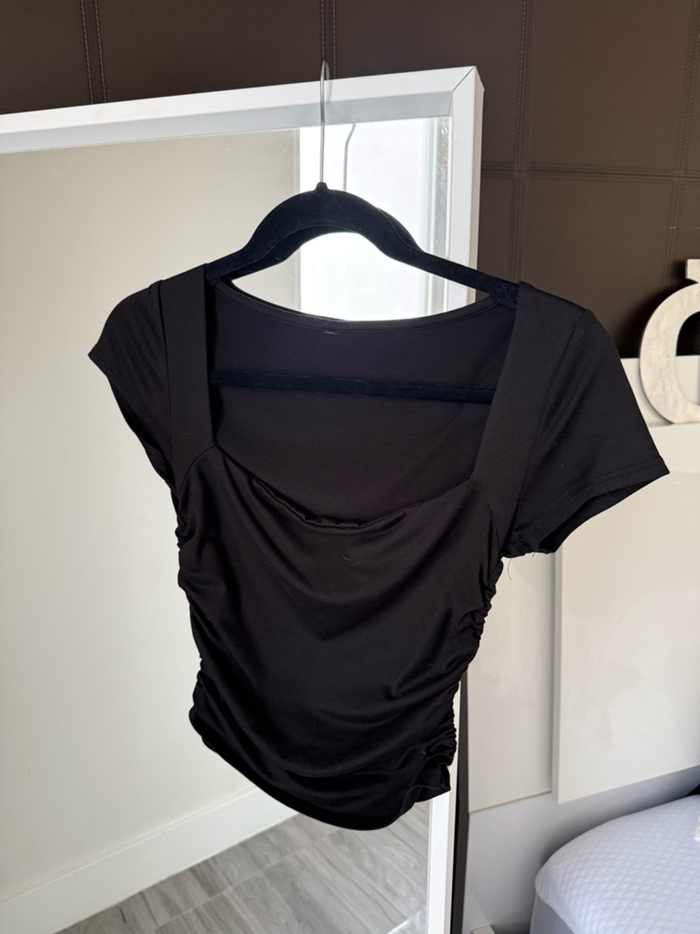 Black Ruched Scoop Neck Women's Top